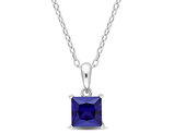 1.34 Carat (ctw) Princess-Cut Lab-Created Blue Sapphire Solitaire Pendant Necklace in Sterling Silver with Chain